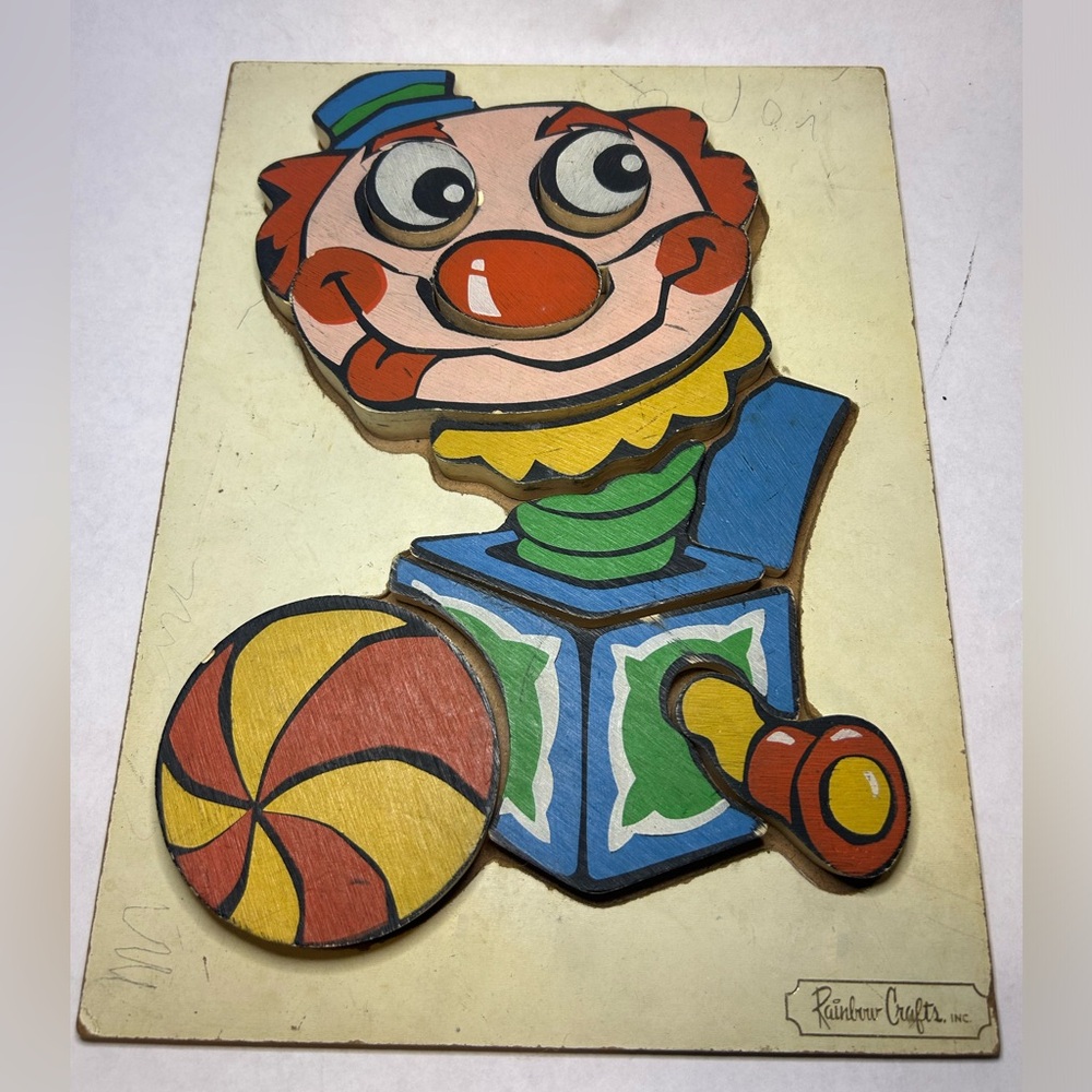 Vintage Rainbow Crafts wooden 3D frame tray jigsaw puzzle preschool Jack in Box